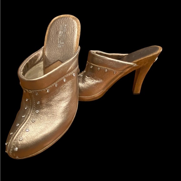 MICHAEL Michael Kors Shoes - GOLD LEATHER RHINESTONE ASTOR CLOGS/MULES MICHAEL KORS 8 Wooden